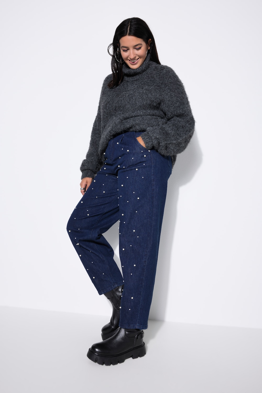 Ballonjeans, Wide Ballon Legs, High Waist, Zierperlen