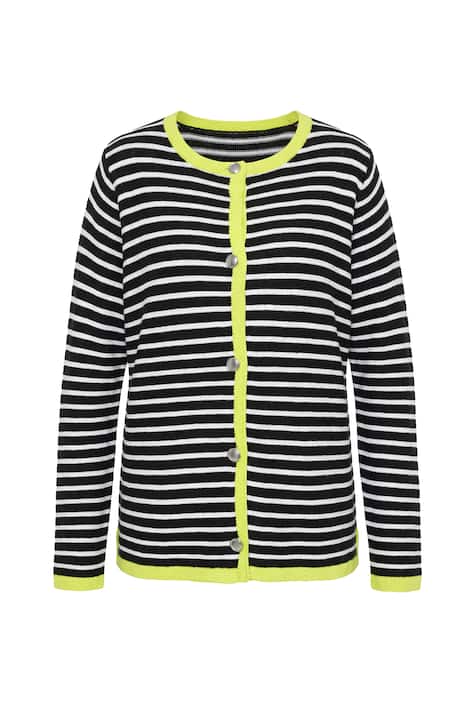 pruhovaný svetr s kontrastním lemem