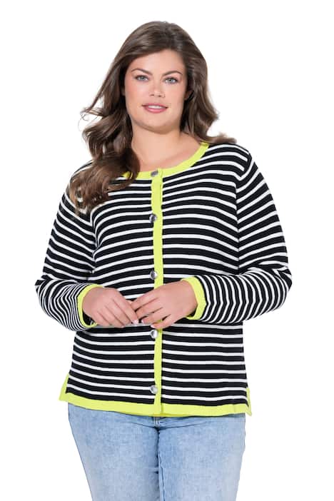 pruhovaný svetr s kontrastním lemem