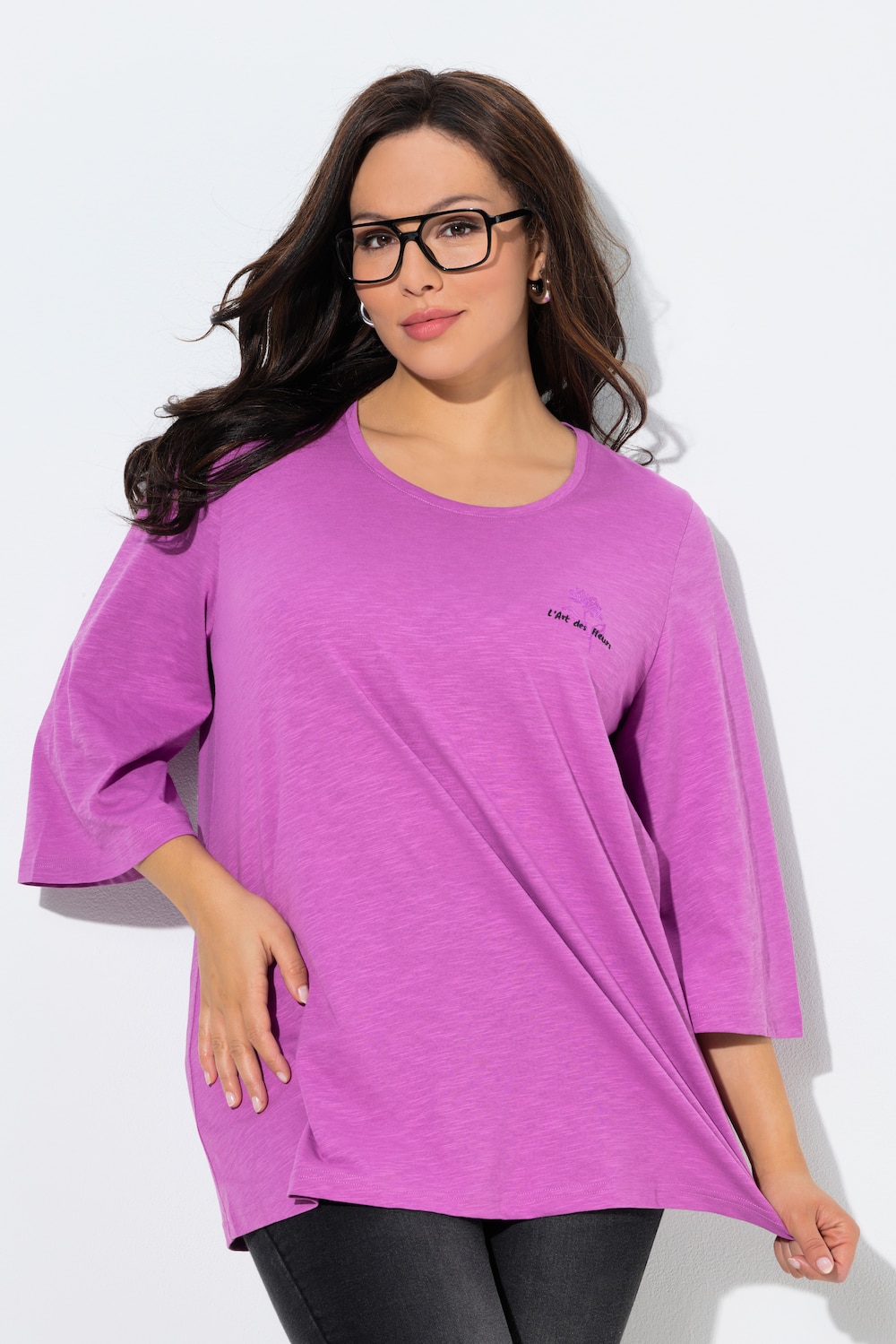 T-shirt, blomstermotiv, classic, rund hals, 3/4-lange klokkeærmer