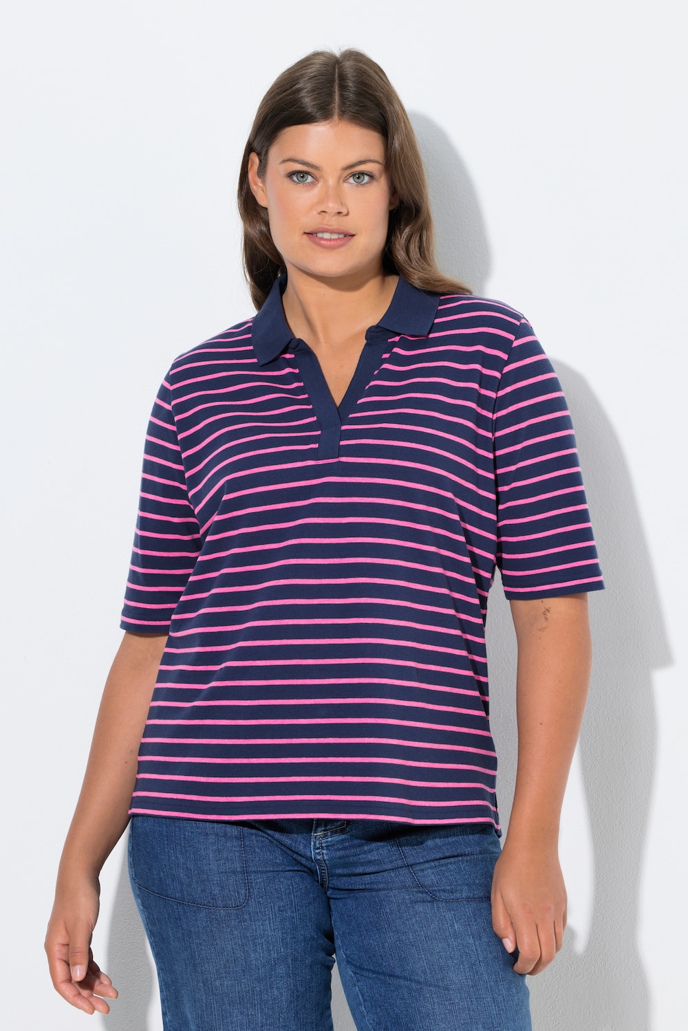 Große Größen Poloshirt, Damen, rosa, Größe: 40/42, Baumwolle, LAURASON