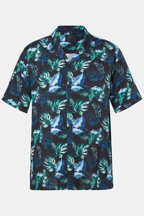 JP1880 Skjorte, korte ærmer, Cuba-krave, blomstret print, Cuba Fit, op til 8XL