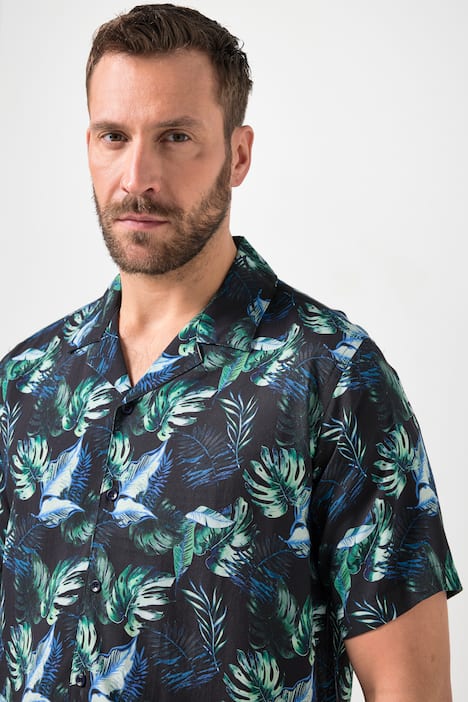 JP1880 Skjorte, korte ærmer, Cuba-krave, blomstret print, Cuba Fit, op til 8XL