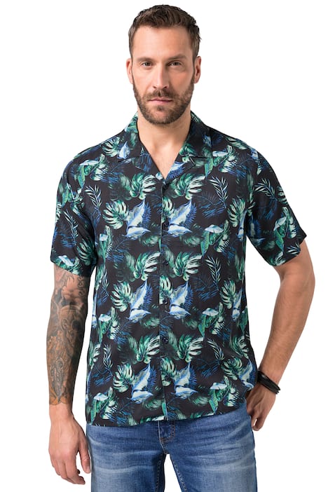 Košile JP1880, krátké rukávy, Cuba límeček, květovaný potisk, Cuba střih, do 8XL