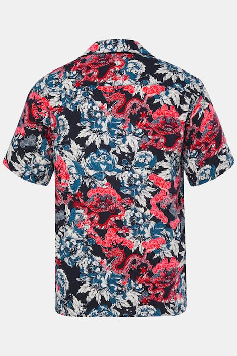 JP1880 Skjorte, korte ærmer, Cuba-krave, blomstret print, Cuba Fit, op til 8XL