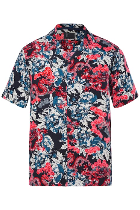 Košile JP1880, krátké rukávy, Cuba límeček, květovaný potisk, Cuba střih, do 8XL