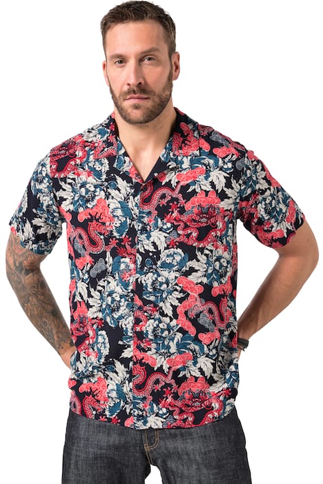 Košile JP1880, krátké rukávy, Cuba límeček, květovaný potisk, Cuba střih, do 8XL
