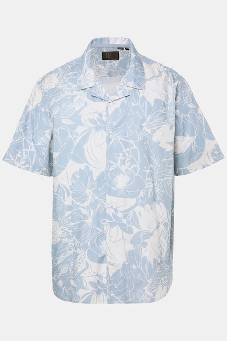JP1880 Skjorte, korte ærmer, Cuba-krave, blomstret print, Cuba Fit, op til 8XL