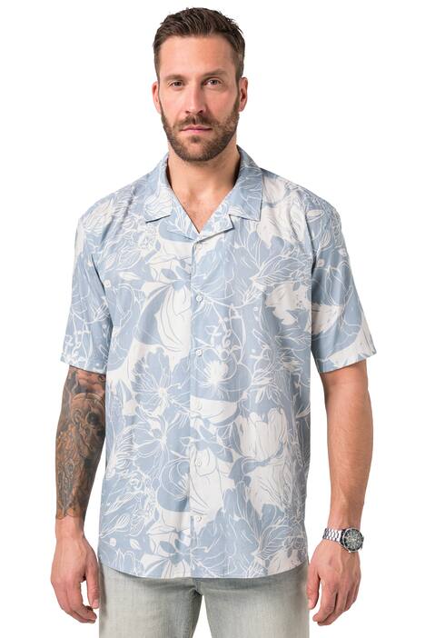 Košile JP1880, krátké rukávy, Cuba límeček, květovaný potisk, Cuba střih, do 8XL