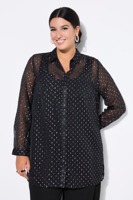 Hemdbluse, Straight Shape, Chiffon mit Glitzer