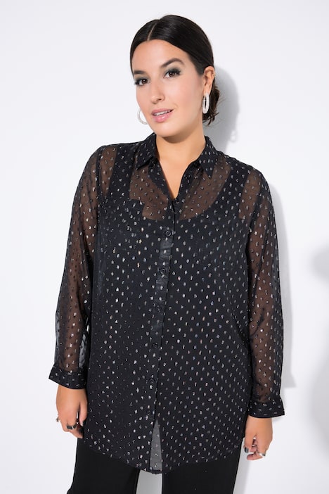 Hemdbluse, Straight Shape, Chiffon mit Glitzer