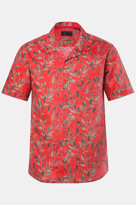 JP1880 Skjorte, korte ærmer, Cuba-krave, blomstret print, Cuba Fit, op til 8XL