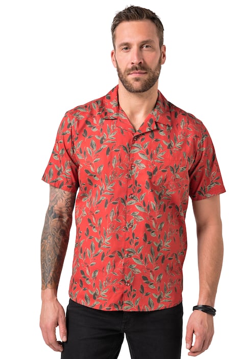 Košile JP1880, krátké rukávy, Cuba límeček, květovaný potisk, Cuba střih, do 8XL