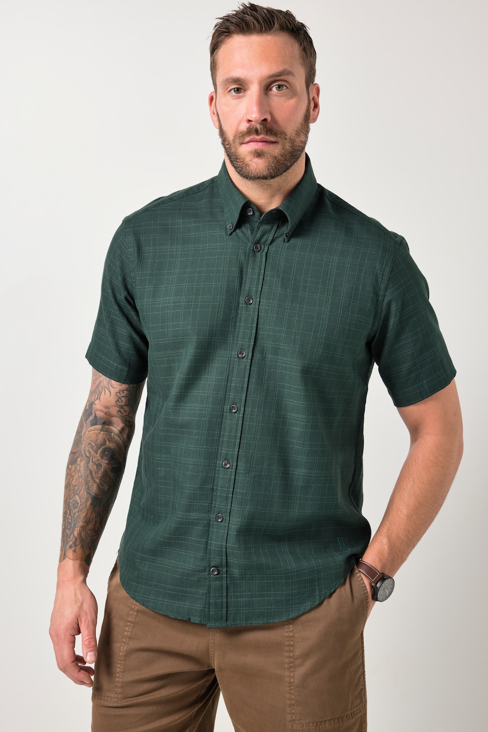 JP1880 Karohemd, Halbarm, Buttondown-Kragen, Modern Fit, bis 8 XL