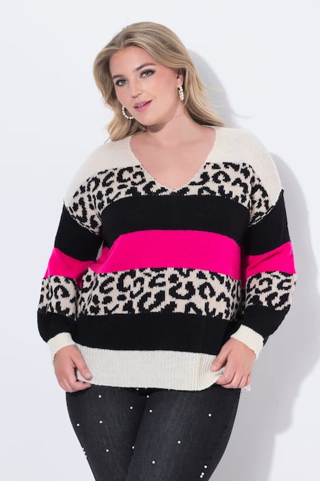 Pullover, oversized, Blockstreifen mit Leo