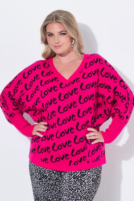 Pullover, Poncho-Form, LOVE-Schriftzüge