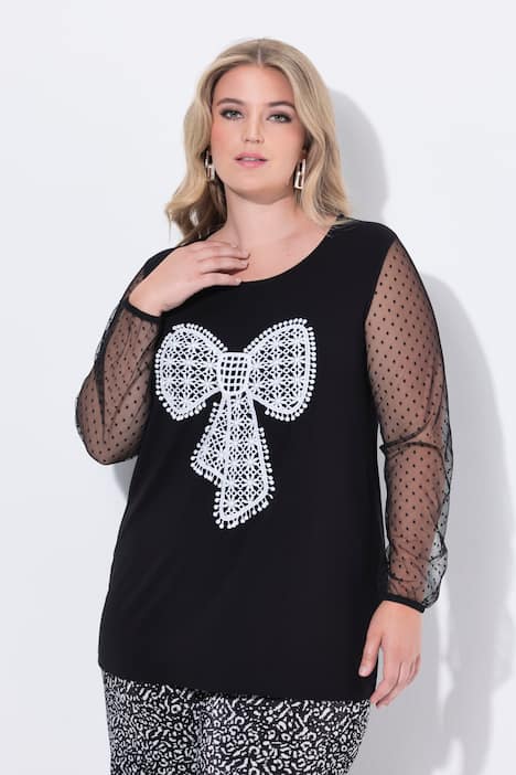Shirt met lange mouwen, A-lijn, sierstrikje, mouwen van mesh