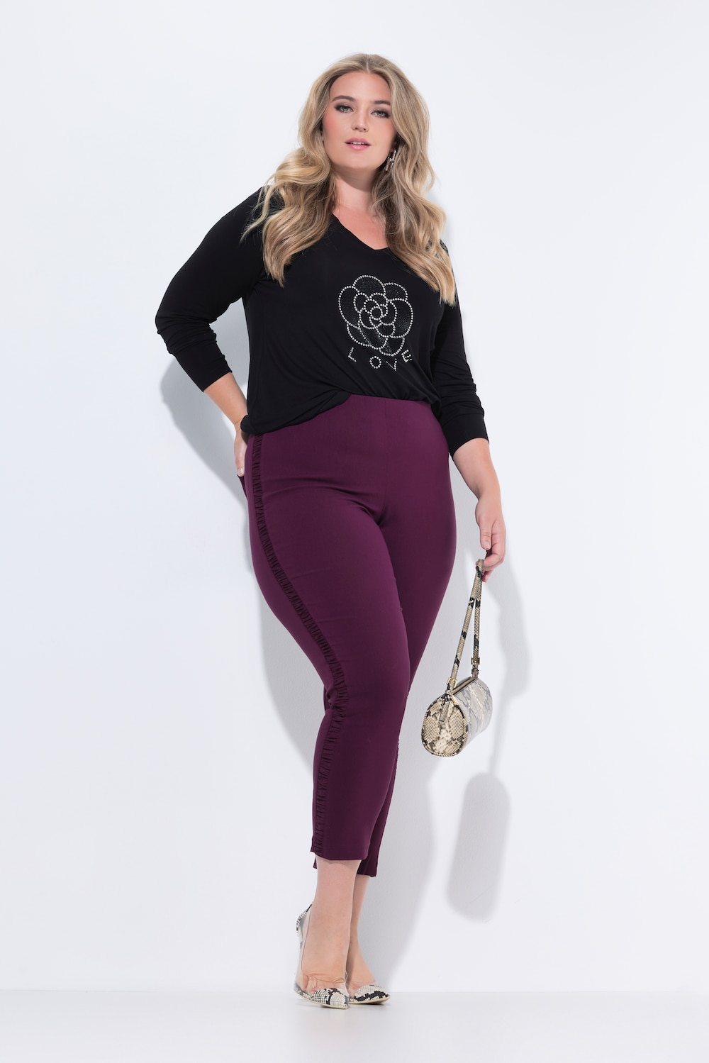 Bengalin-Hose, Slim Fit, seitliche Rüschenstreifen
