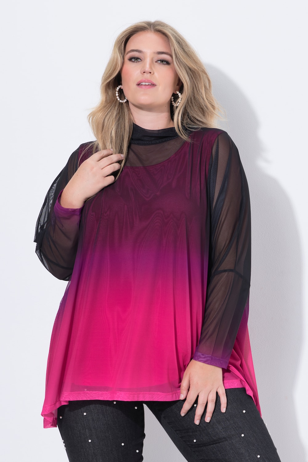 Oversized bluse i mesh, farvegraduering, uigennemsigtig top