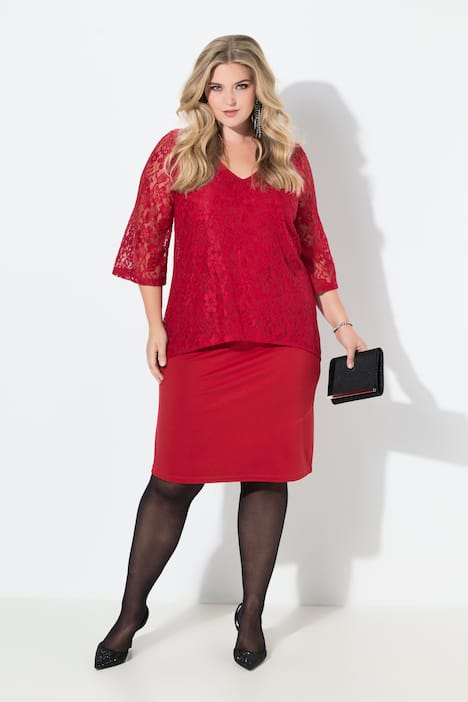 Spitzenkleid, blickdichtes Jersey-Unterkleid