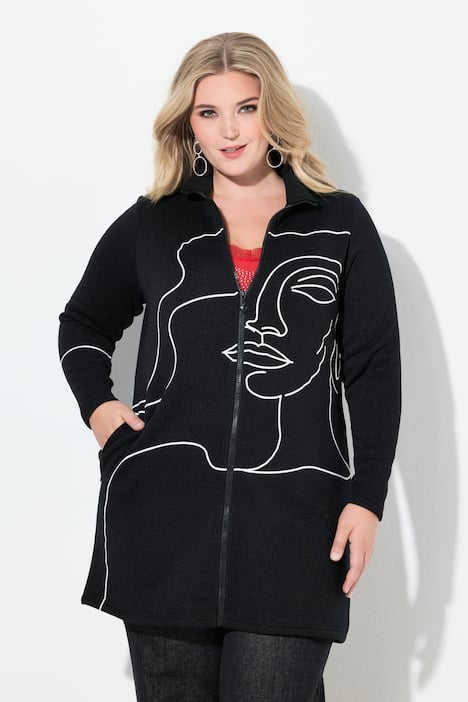 Strickfleece-Jacke, leicht tailliert, Lady-Print