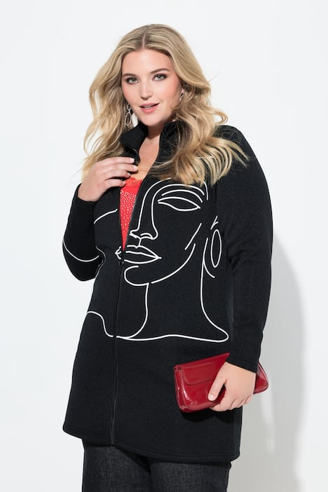 Strickfleece-Jacke, leicht tailliert, Lady-Print