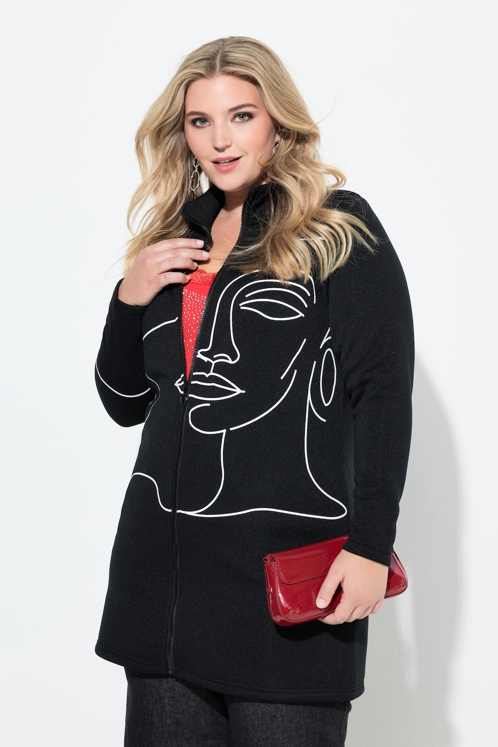 Strickfleece-Jacke, leicht tailliert, Lady-Print