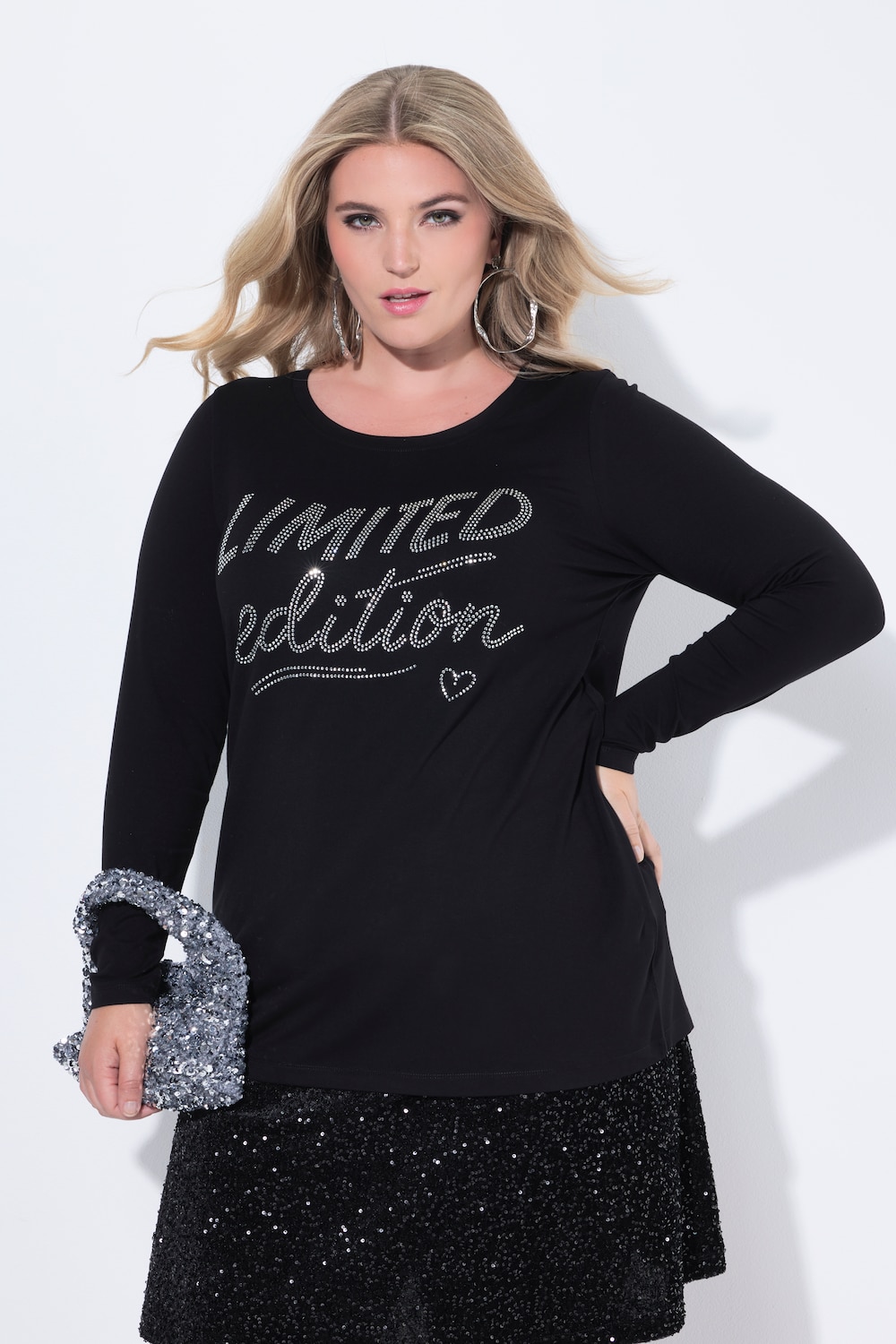Langarmshirt, A-Linie, Glitzer-Schriftzug