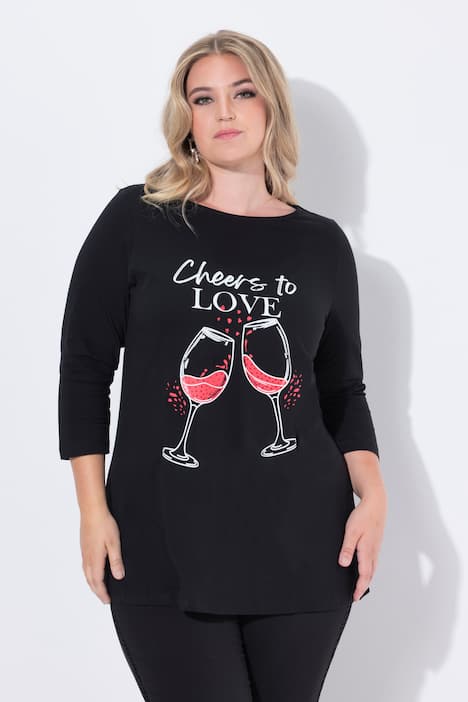 T-Shirt, A-Linie, Weinglas-Motiv mit Schriftzug