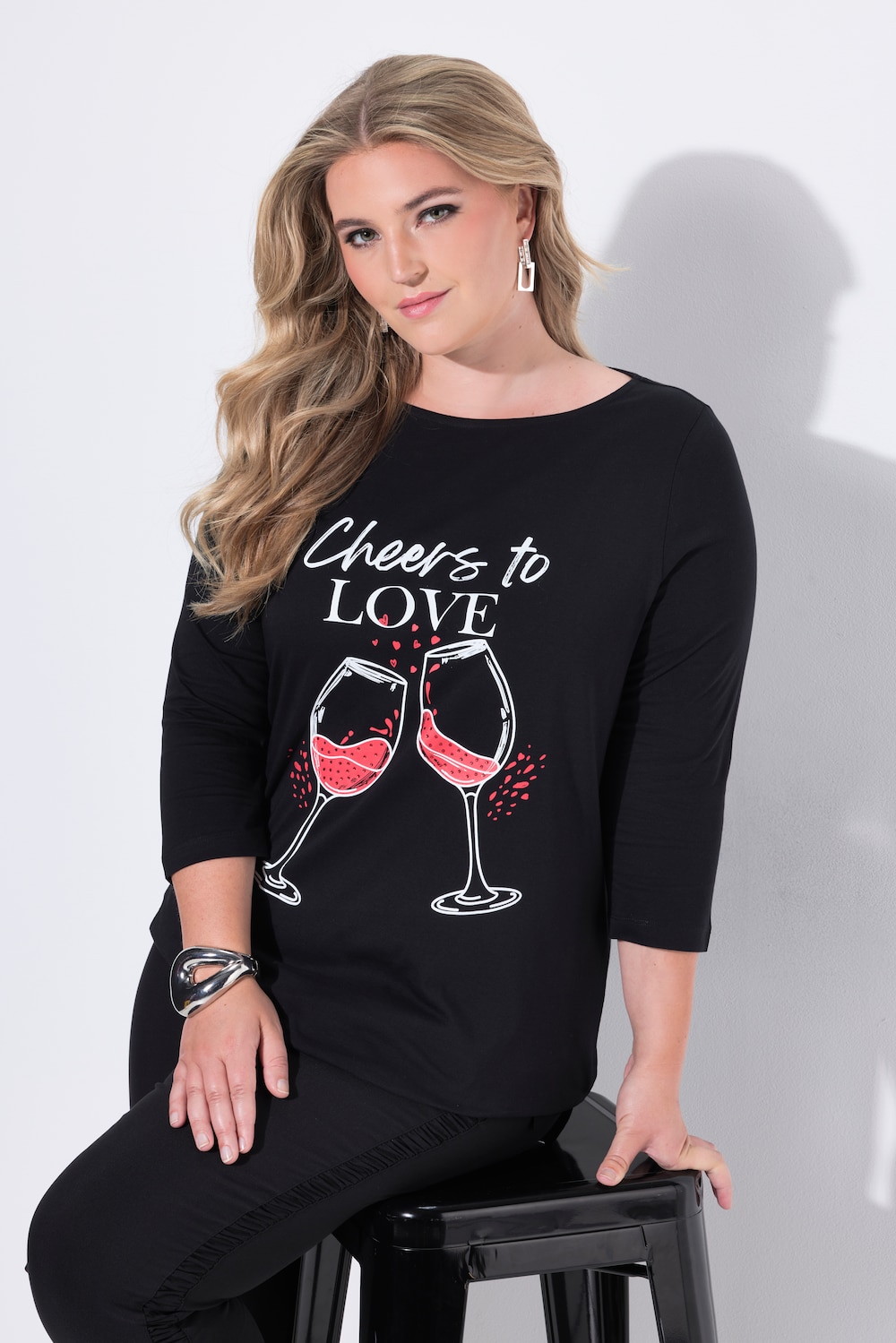 T-Shirt, A-Linie, Weinglas-Motiv mit Schriftzug