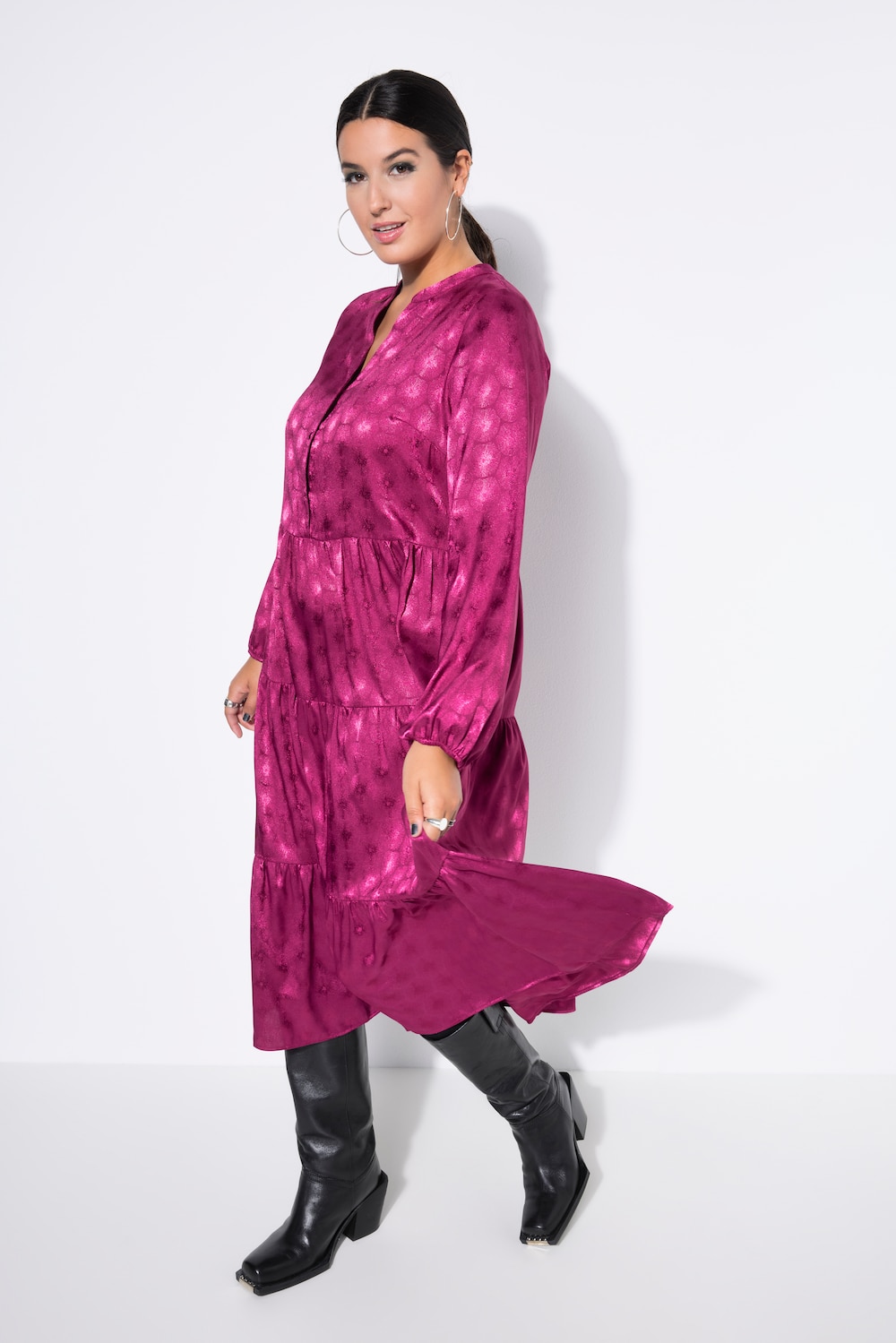 Maxikleid, A-Line, schimmernder Ray-Print