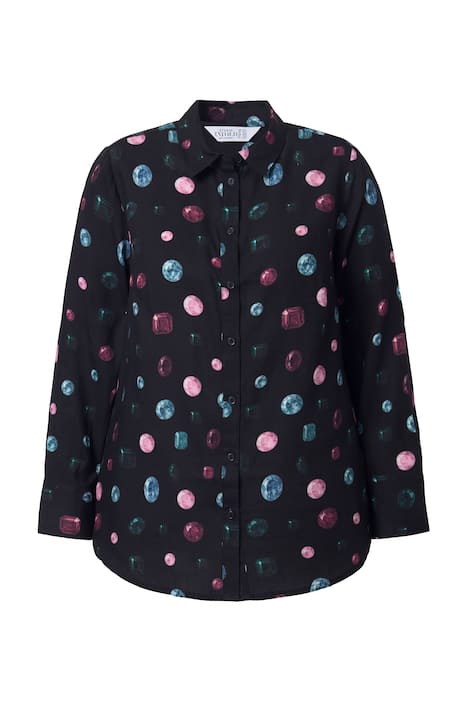 Košilová halenka, široký rovný střih, potisk drahokamů