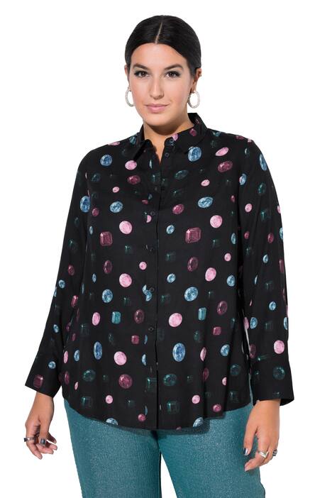 Košilová halenka, široký rovný střih, potisk drahokamů