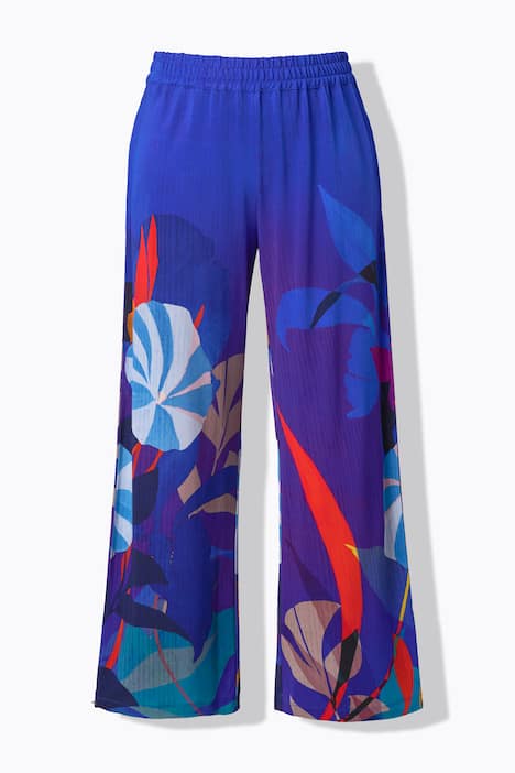 Slinky-Piqué-Hose, Blüten, weites Bein, Elastikbund