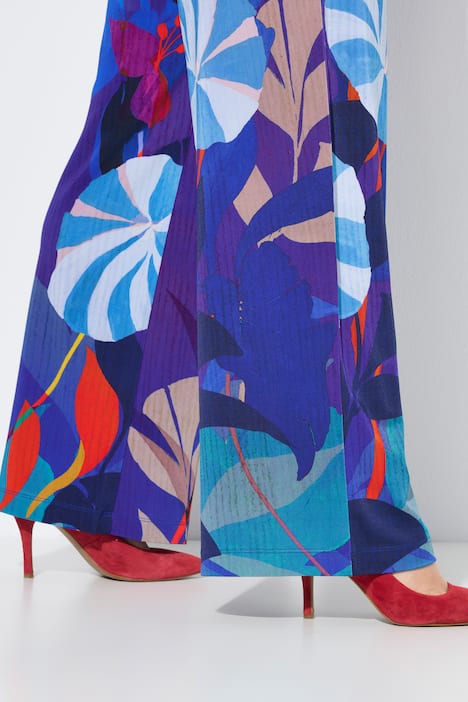 Slinky-Piqué-Hose, Blüten, weites Bein, Elastikbund