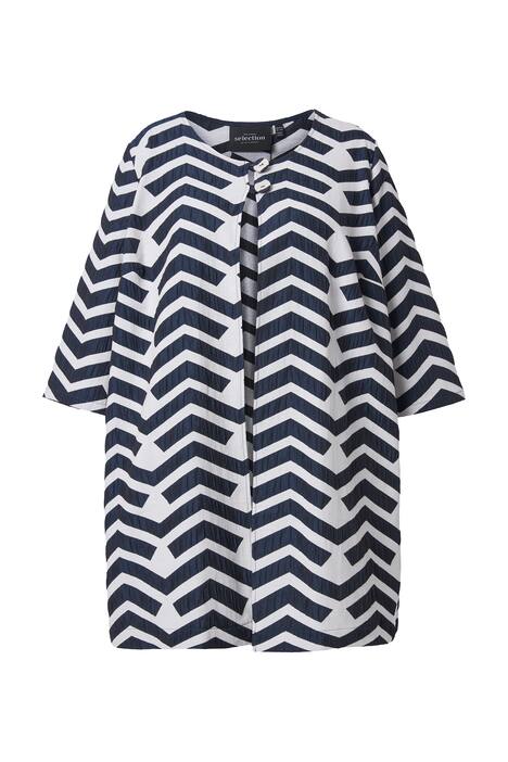 Bunda, grafický vzor, kulatý výstřih, záhyb vzadu, dlouhé rukávy