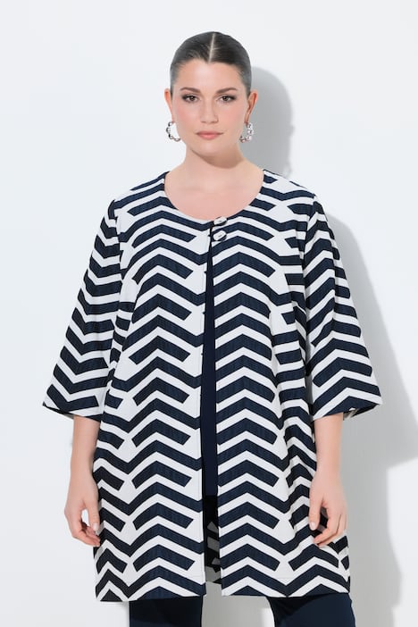 Giacca, design grafico, scollo a girocollo, pieghe baciate, manica lunga