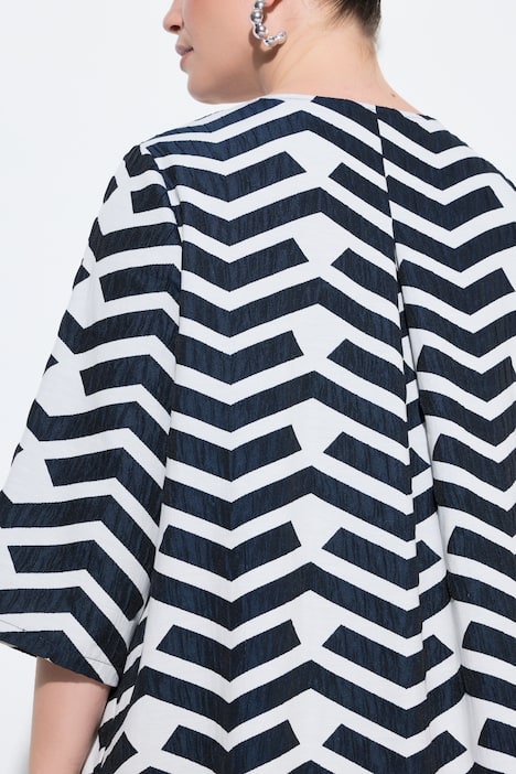 Giacca, design grafico, scollo a girocollo, pieghe baciate, manica lunga