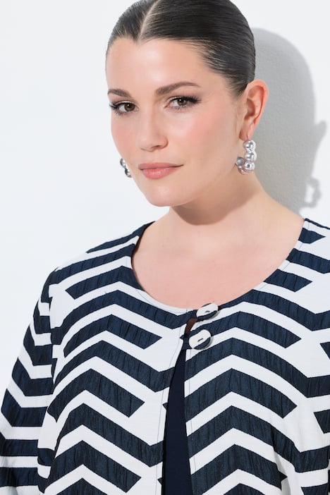 Giacca, design grafico, scollo a girocollo, pieghe baciate, manica lunga