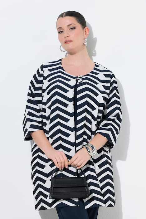 Giacca, design grafico, scollo a girocollo, pieghe baciate, manica lunga