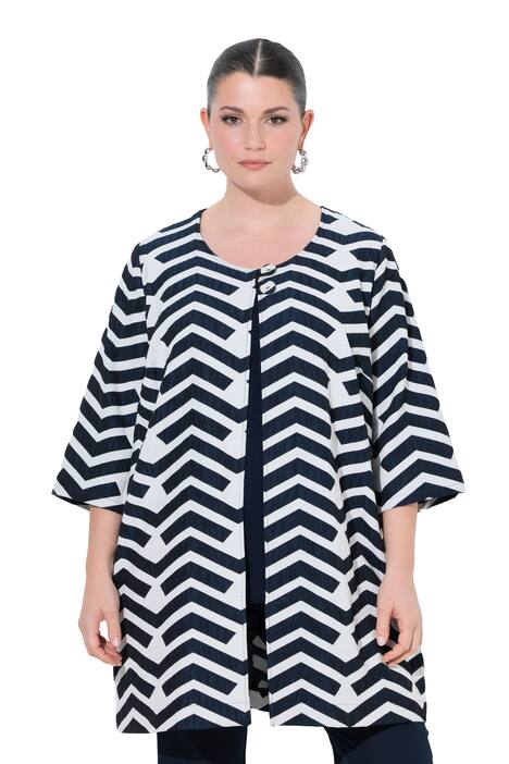 Bunda, grafický vzor, kulatý výstřih, záhyb vzadu, dlouhé rukávy