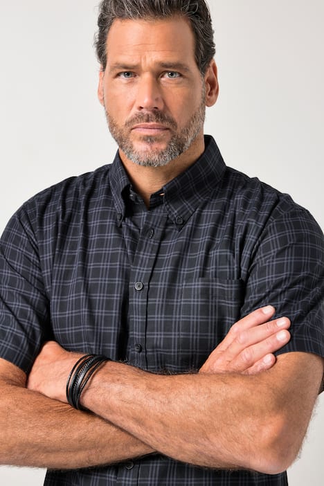 Camicia a quadri JP1880 dalla vestibilità moderna con mezze maniche e colletto button-down, disponibile fino alla tg. 8XL