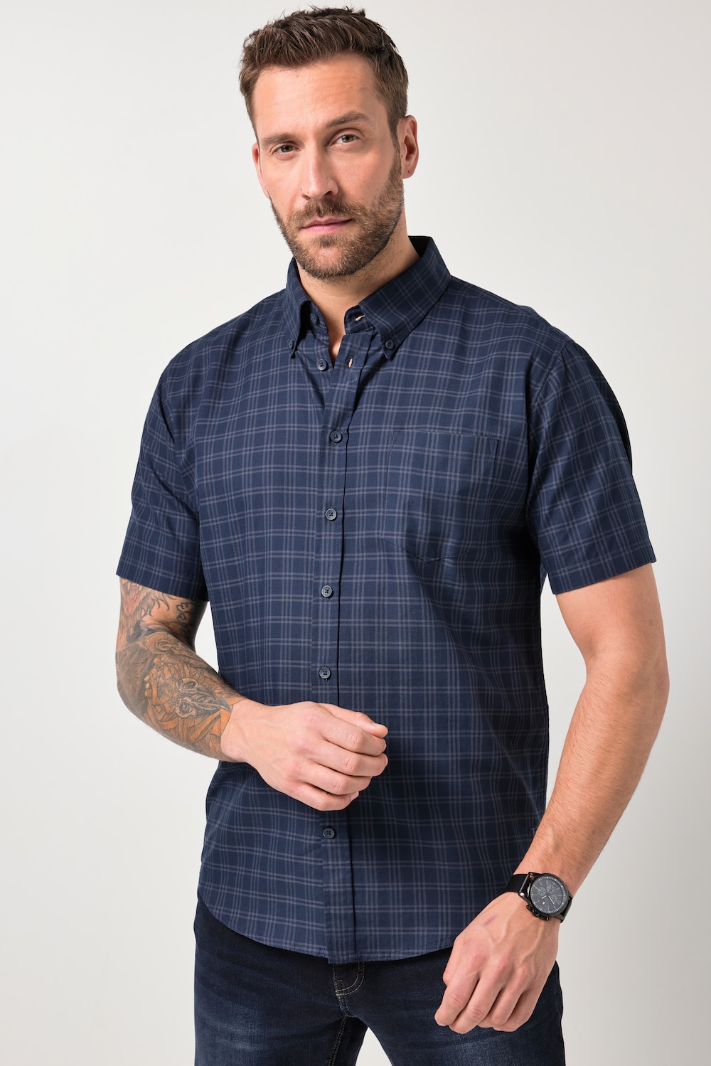 JP1880 ternet skjorte med korte ærmer, buttondown-krave, moderne pasform, op til str. 8XL