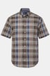 Chemise à carreaux JP 1880 en lin mélangé, manches courtes et col à pointes boutonnée, coupe Modern Fit - jusqu'au 8 XL