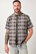 Chemise à carreaux JP 1880 en lin mélangé, manches courtes et col à pointes boutonnée, coupe Modern Fit - jusqu'au 8 XL