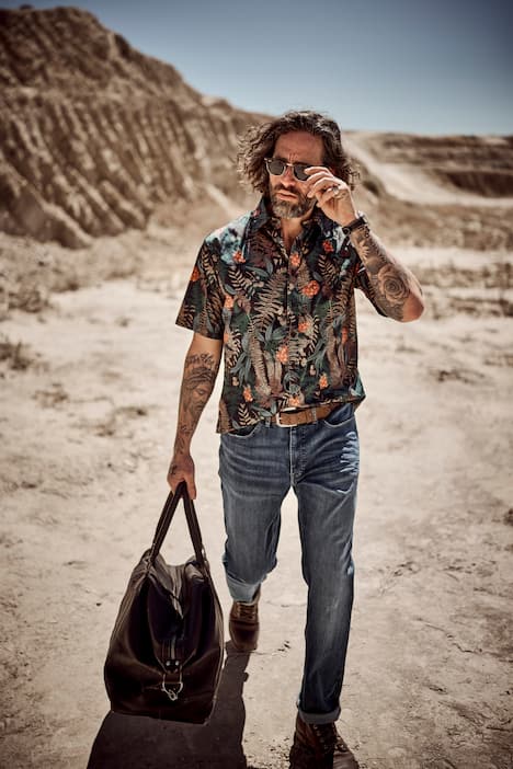 JP1880 overhemd, korte mouwen, bloemenmotief, kentkraag, Modern Fit, tot 8XL