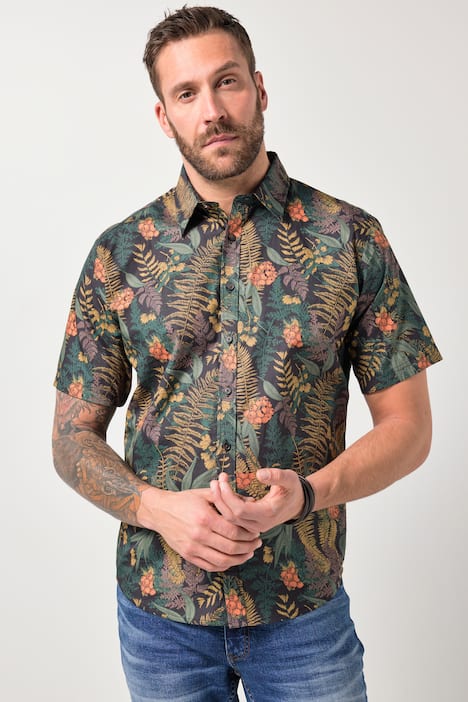 JP1880 overhemd, korte mouwen, bloemenmotief, kentkraag, Modern Fit, tot 8XL