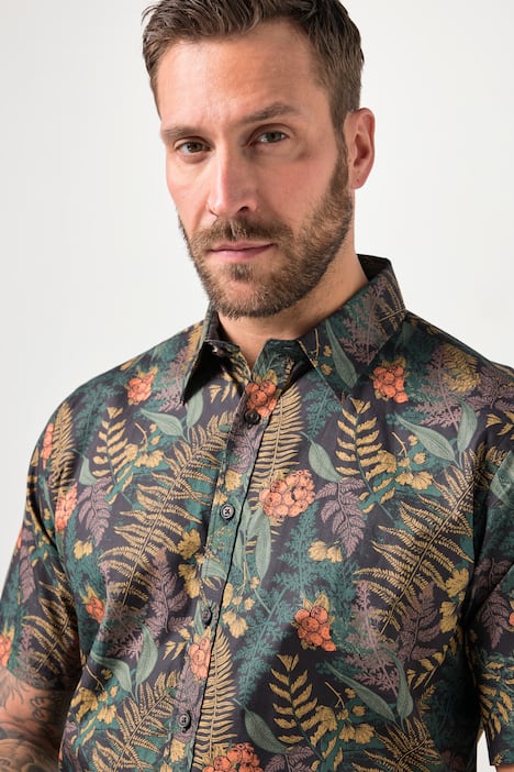 JP1880 overhemd, korte mouwen, bloemenmotief, kentkraag, Modern Fit, tot 8XL