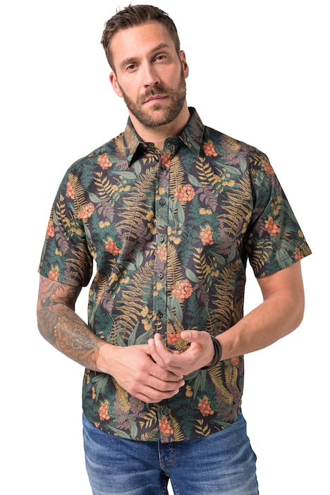 Košile JP1880, krátké rukávy, květovaný vzor, Kent límeček, Modern střih, do 8XL