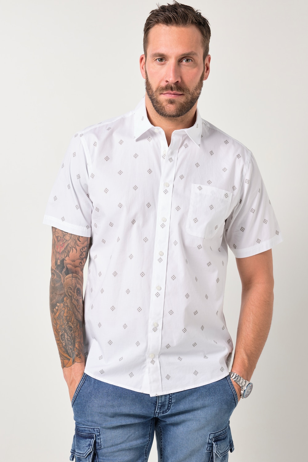 JP1880 overhemd, korte mouwen, all-over print, kentkraag, Modern Fit, tot 8XL